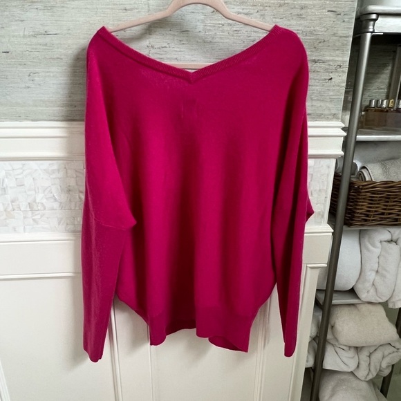 NWT new Large fits XL Anthropologie Maeve Charley v neck cashmere sweater pink - Picture 14 of 16